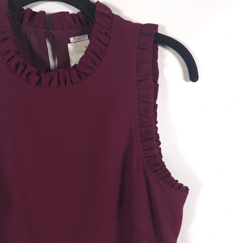 Kate Spade Dress Ma Cherie Ruffle Fit Flare Sleeveless Purple Deep Cherry Size 2